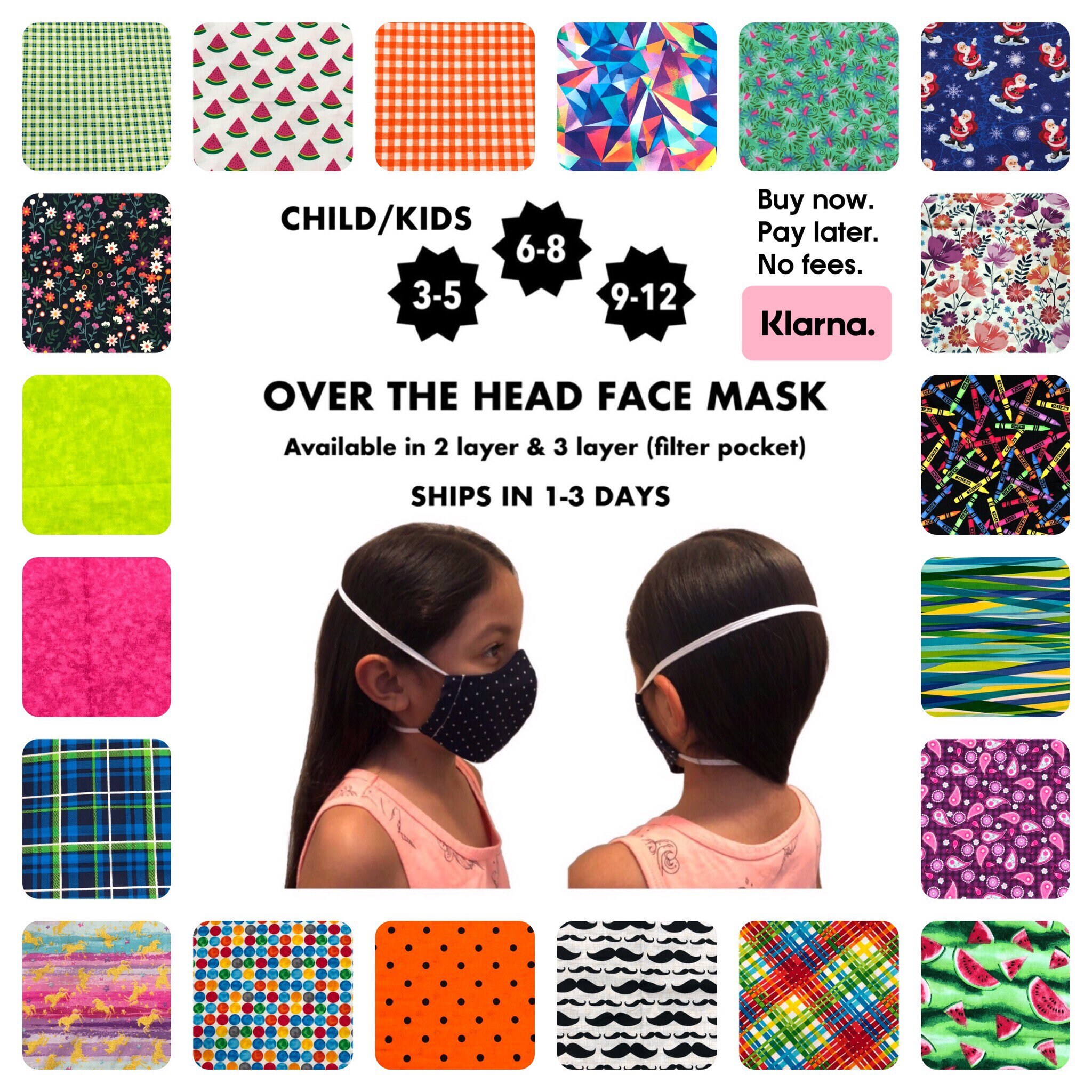 Overhead Face Mask for Children, Children’s Face Mask, Adjustable Fac…