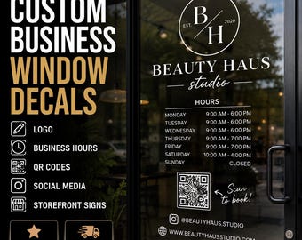 Custom Business Window Decal, Storefront Logo Decal, Business Hours Sign, Door Lettering, QR Code Decal, Salon Window Sign, Storefront Decal