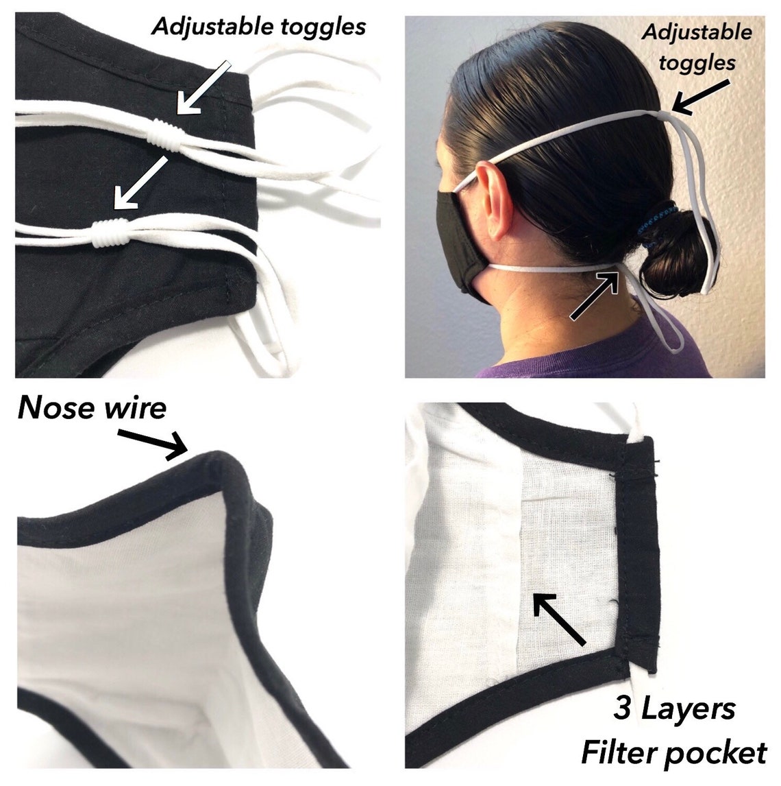 Over Head Face Mask With Nose Wire & Filter Pocket for Adults Etsy