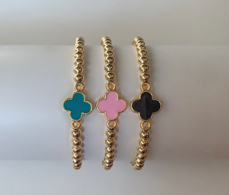 24k gold plated bracelet with clover charm