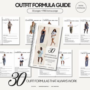 May include: A digital outfit formula guide with the title "Outfit Formula Guide" and the text "30 Outfit Formulas That Always Work." The guide provides outfit ideas with images and style tips for everyday dressing.