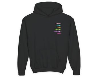 Positive Words pastel text Youth Hoodie | Inspirational Kids Sweatshirt