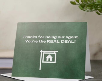 Real Estate Agent Thank You Card: Green Cardstock with Blank Inside & White Envelope