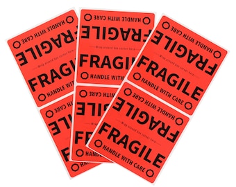FRAGILE Moving Labels: 4x4 Square Wrap-Around Packing & Shipping Labels