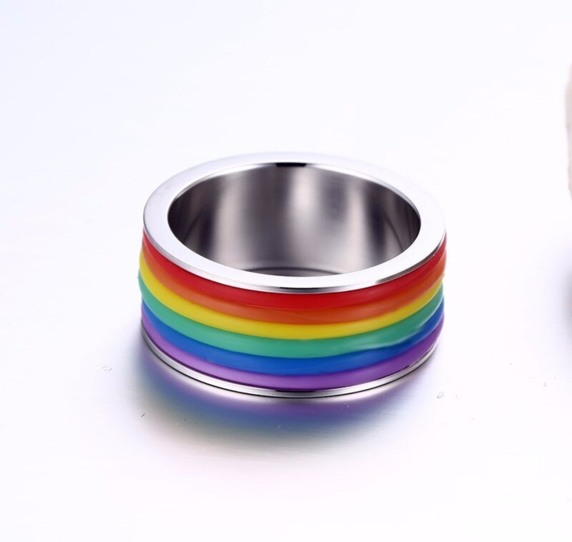 Stainless Steel LGBTQ Rainbow Silicone Ring Etsy