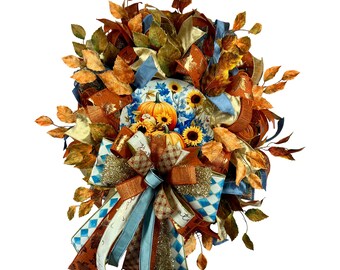Guirlanda de Abóbora e Girassol para o Outono: Decoração Rústica de Porta em Estilo Fazenda