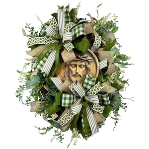Jesus Wreath: Christian Easter Decor with Burlap & Greenery