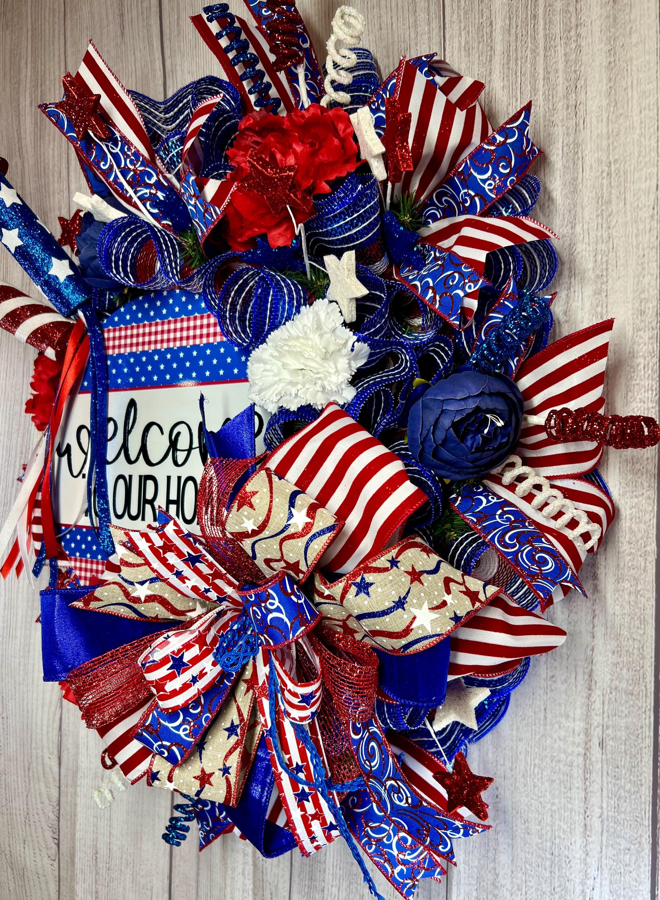Handmade Patriotic Wreath: Glitter Rocket, Red White Blue Decor - Etsy