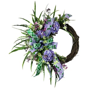 Large Purple Hydrangea Wreath: Handmade Spring Summer Grapevine Decor