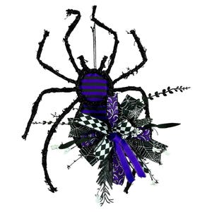 Handmade Glitter Spider Halloween Wreath: Purple & Black Gothic Decor