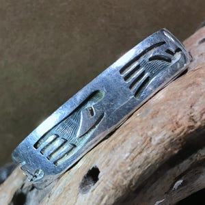Vintage Hopicrafts Hopi Overlay Sterling Cuff Bracelet Signed