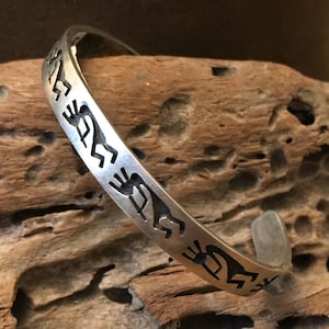 Signed Kokopelli Hopi Overlay Vintage Sterling Cuff Manuel Hoyungwa