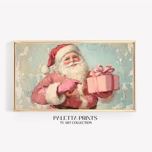 Pink Santa with Gift TV Art | Digital Art for Samsung Frame TVs | Impressionist Holiday Decor | Festive Santa Scene | Winter Art | Christmas
