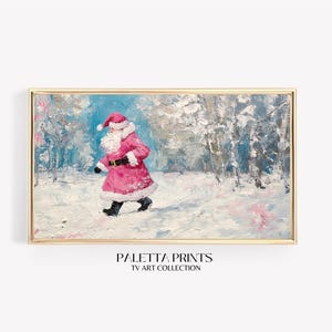 Santa in Pink TV Art | Digital Art for Samsung Frame TVs | Impressionist Winter Scene Art | Christmas TV Art | Santa Clause Art