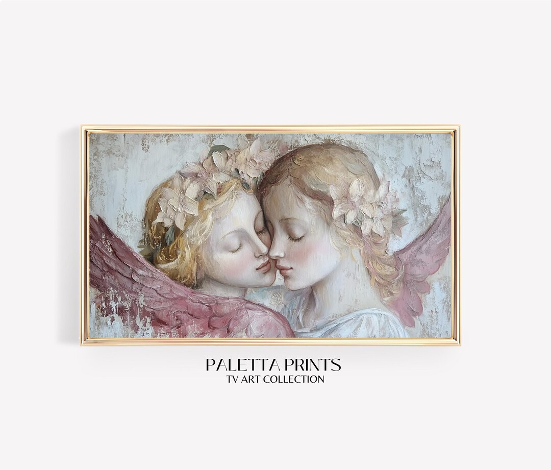Red Angels Frame Angels Frame TV Art, Romantic Vintage Painting With Floral Details ...