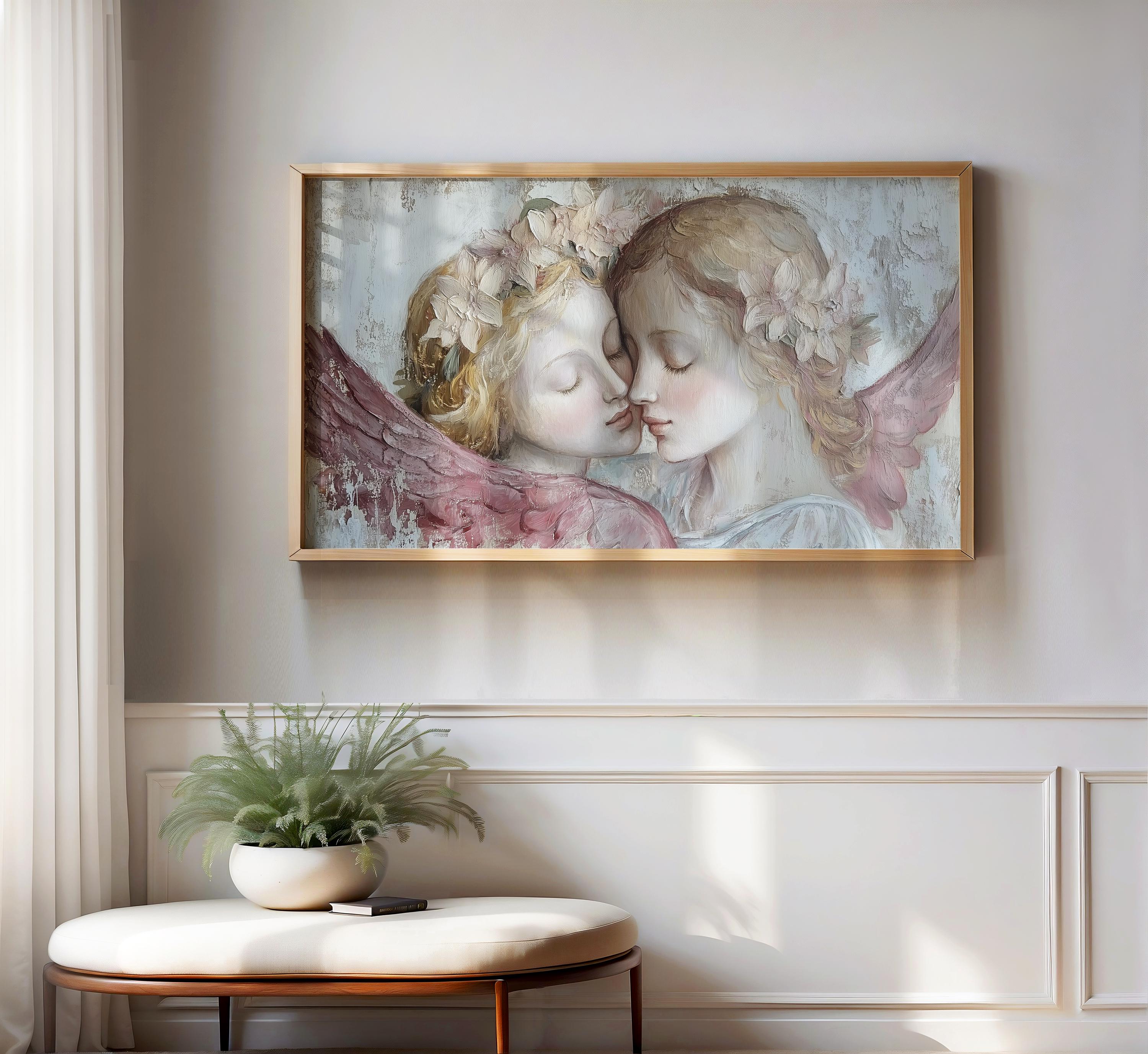 Red Angels Frame Angels Frame TV Art, Romantic Vintage Painting With Floral Details ...