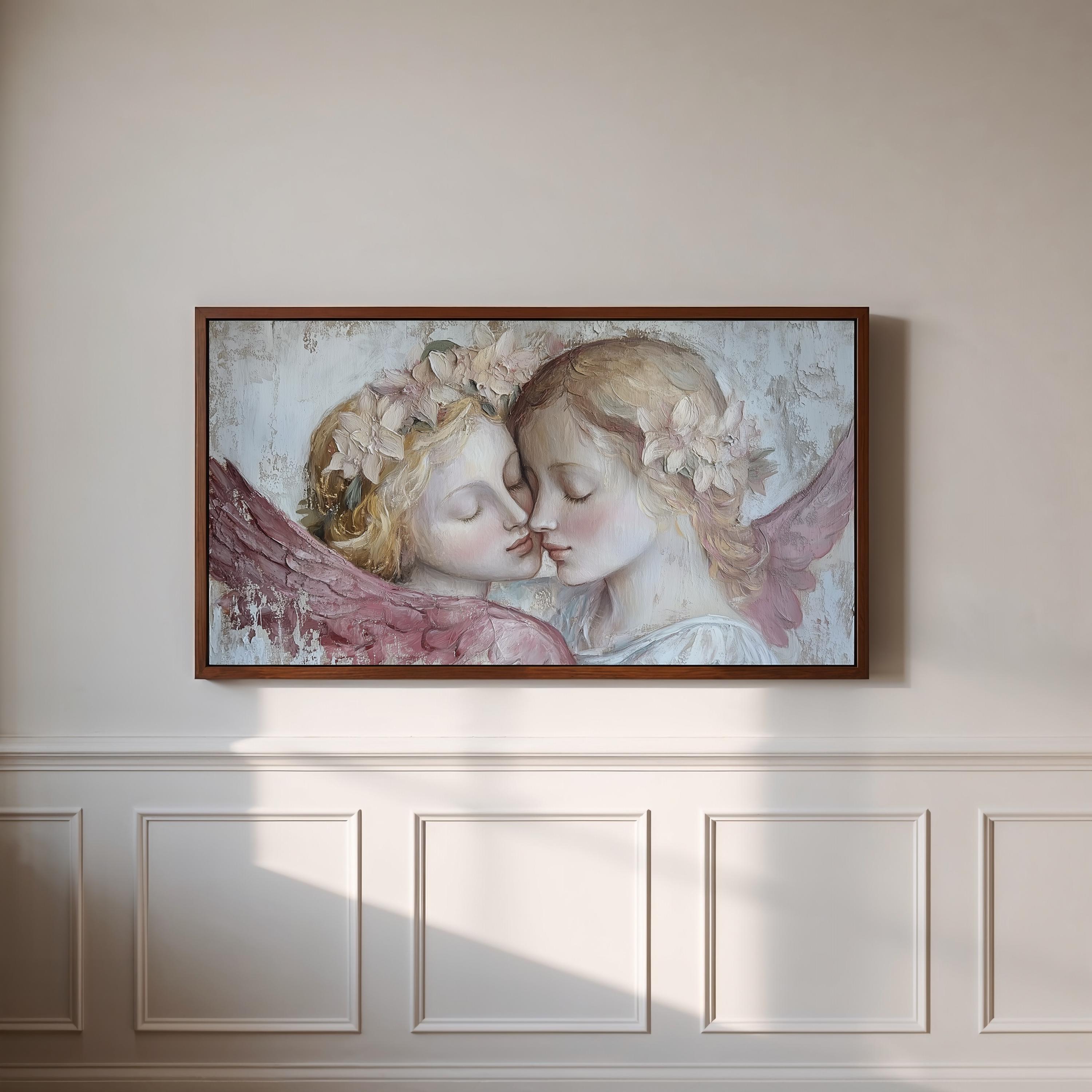 Red Angels Frame Angels Frame TV Art, Romantic Vintage Painting With Floral Details ...