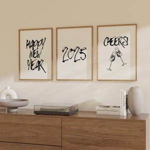 Neujahr, 3er Set, Silvester schwarz und weiß, Kunst, 2025, Silvester Kunstdruck, 3er Set, digitaler Download, Bar Kunst