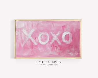 Pink XOXO Painting, Romantic Love Wall Art for Samsung Frame TV, Modern Pastel Home Decor, Aesthetic, Cute Simple Art