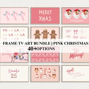 Samsung Frame TV Art Set Christmas Bundle - 40+ files included! Frame TV pink Christmas art | Aesthetic Frame TV Art | Holiday Frame Tv Art