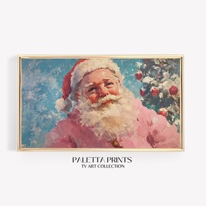 Pink Santa Claus TV Art | Digital Art for Samsung Frame TVs | Impressionist Holiday Scene | Classic Santa Painting | Christmas | Winter