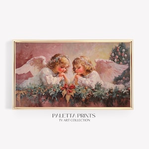 Samsung Frame TV Pink Christmas Angels Artwork| Aesthetic Frame TV Art |Holiday Frame Tv Art| Girly Christmas Decor| Cute Christmas TV art