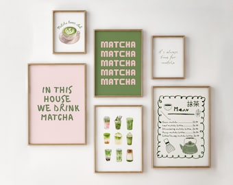 Matcha Art Print Bundle |Digital Download |Matcha Wall Art | Matcha Kitchen Decor | Matcha Lover Gift | Cozy Café Aesthetic Printable