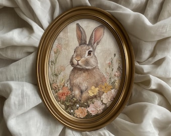 Vintage easter bunny printable wall art spring art muted vintage art for easter farmhouse french country cottage art easter decor rabbit art