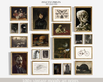 Vintage Moody Prints | Dark Academia Decor | Rustic Dark Gallery Wall Set | Moody French Country Prints | Antique Moody Gallery Wall Prints