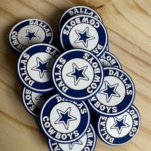 Cowboy round silicone focal, Blue Star Round, Football focal, focal for pens, beaded pens, beadable pens, silicone bead, Blue & White.