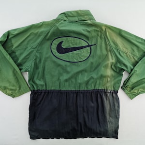 Distressed Nike Jacket Gray Tag Vintage 90&#39;s Nike Big Swoosh Windbreaker Jacket Made In USA Size XL