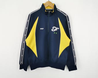 藤枝明誠asics 1983年設立 ジャケット ネイビー/イエロー　XL This item is unavailable - Etsy