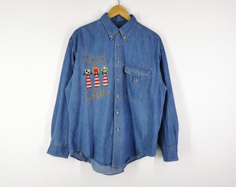 Camisa Castelbajac Vintage de los años 90, Camisa vaquera con botones, fabricada en Japón, talla XL