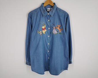 Disney Shirt Vintage Disney Winnie The Pooh Denim Shirt Size M