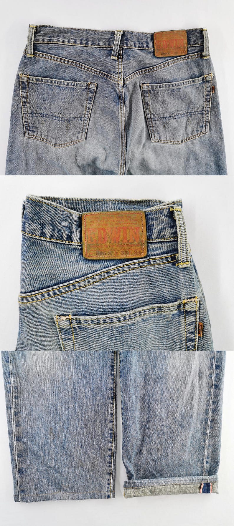 Puede incluir: Vaqueros de mezclilla azul claro descoloridos. Se ven los bolsillos traseros, la cintura y un parche de cuero marr&oacute;n con el nombre de la marca. Jeans de estilo cl&aacute;sico.