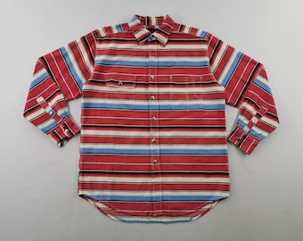 Camisa india vintage, estilo indio, multicolor a rayas, con botones, talla L.