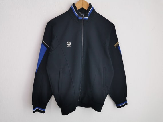 90's Vintage Asics cool rave/track jacket in navy and white