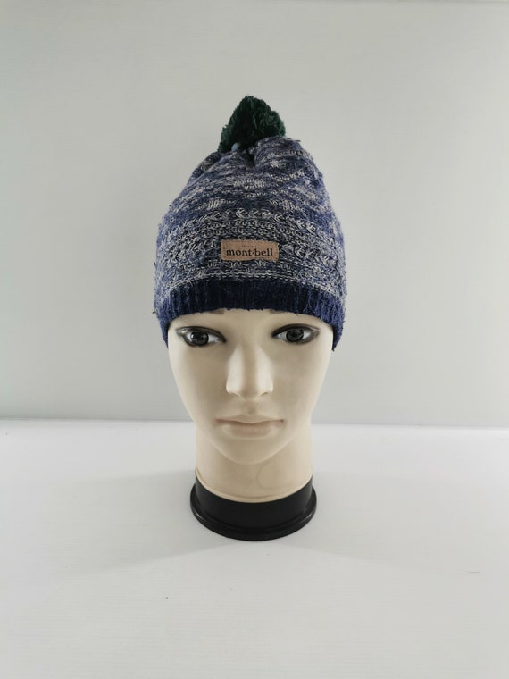 Mont Bell Wool Blend Beanie Hat Green Black Ribbed Lined Winter Size M/  Large