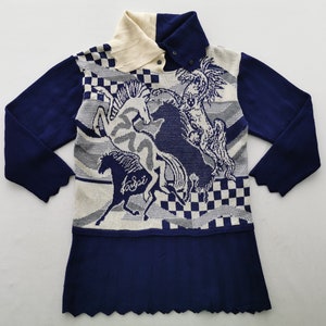 Kansai Yamamoto Shirt Vintage 80s Kansai Yamamoto Horses Made In Japan Knitwear Dress Shirt Size L/XL