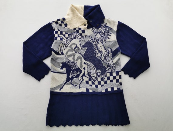 Kansai Yamamoto, Kansai Yamamoto Shirt Vintage 80s Kansai Yamamoto Horses Made In Japan Knitwear Dress Shirt Size L/XL