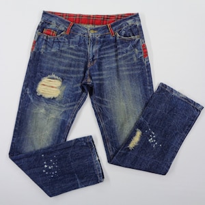 Patchwork Jeans Distressed Patchwork Denim Jeans Size 30/32x30
