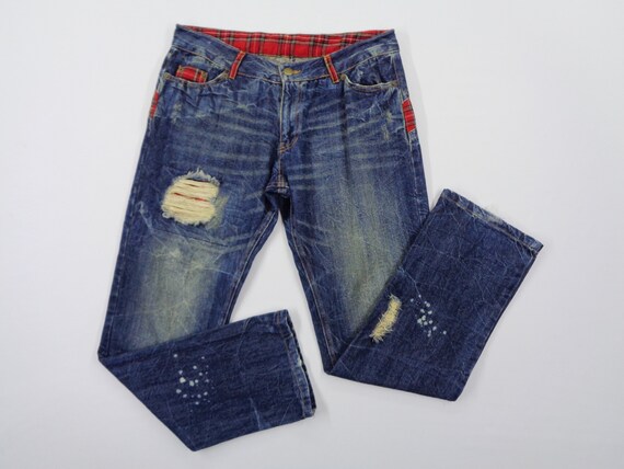 Patchwork Jeans Vintage Distressed Patchwork Jeans