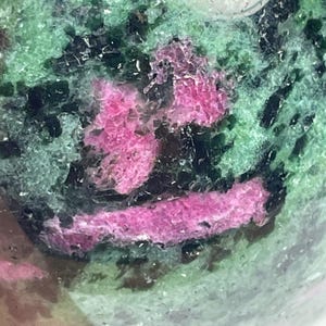 Red Ruby Crystal and Green Zoisite polished sphere, Tanzania, July Birthstone