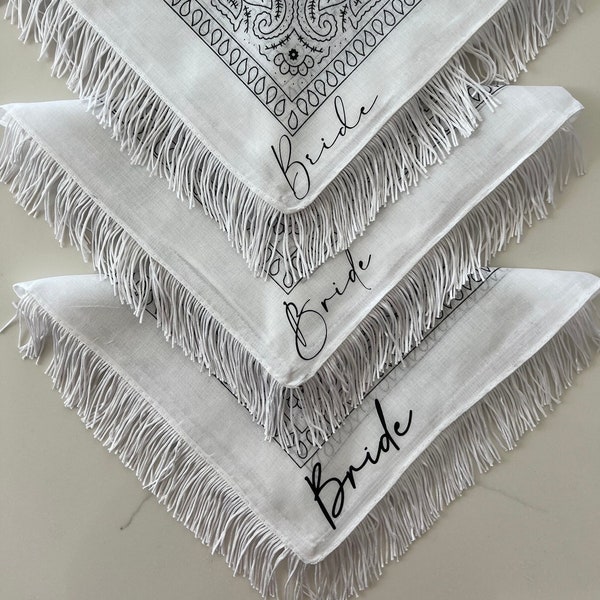 Bride Fringe Bandana | Bachelorette Party / Bride To Be / Boho Wedding / Bridal Shower / Western / Nash Bash / Simple / Barbie / Barb Bash