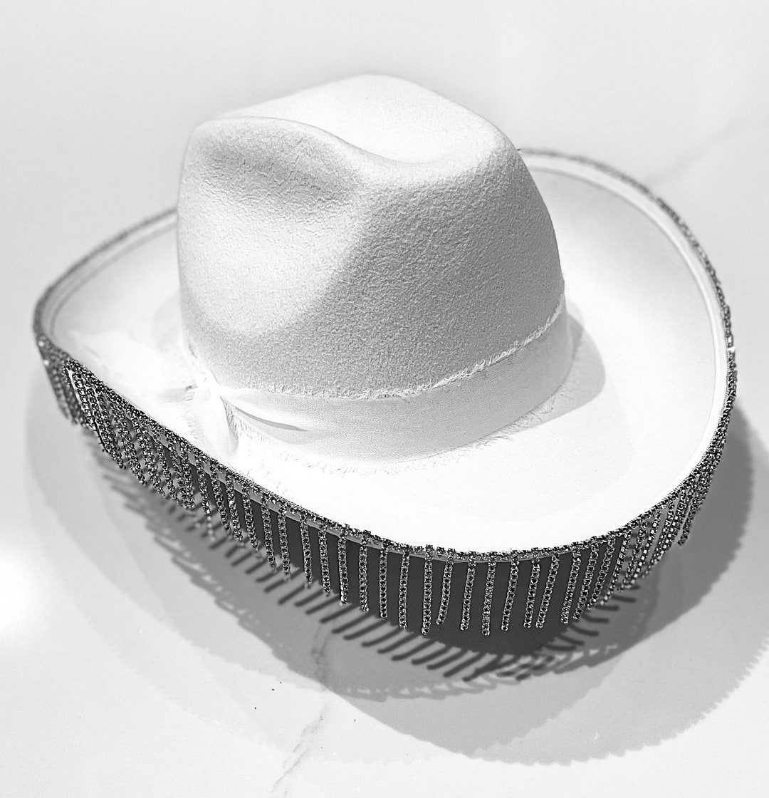 White Rhinestone Fringe Cowboy Hat Nashville / Nash Bash / Bachelorette / Bride Party Hat