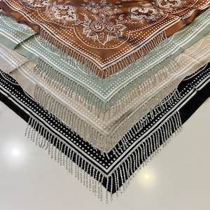 Silk Rhinestone Fringe Bandana | Western / Bandana / Nashville / Country Concert Accessory / Bachelorette / Festival Fashion