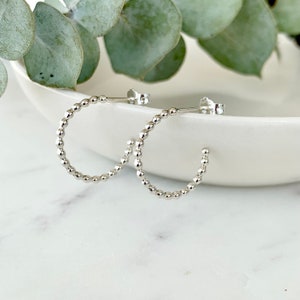 Sterling Silver bubble hoops, silver hoop earrings, solid silver Huggies, dainty silver earrings, beaded hoops, patterned hoop earrings