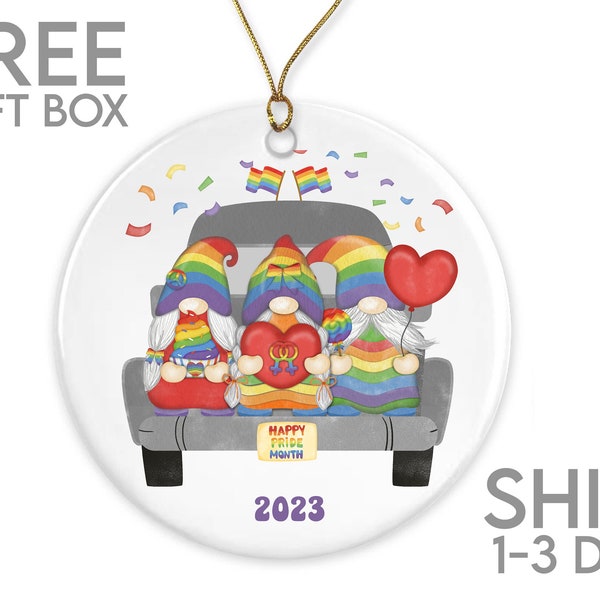 LGBTQ Christmas Truck Ornament, Gnome Truck 2023, Grandma And Grandpa Christmas Ornament, LGBTQ Gnome Grandmother Christmas Ornament