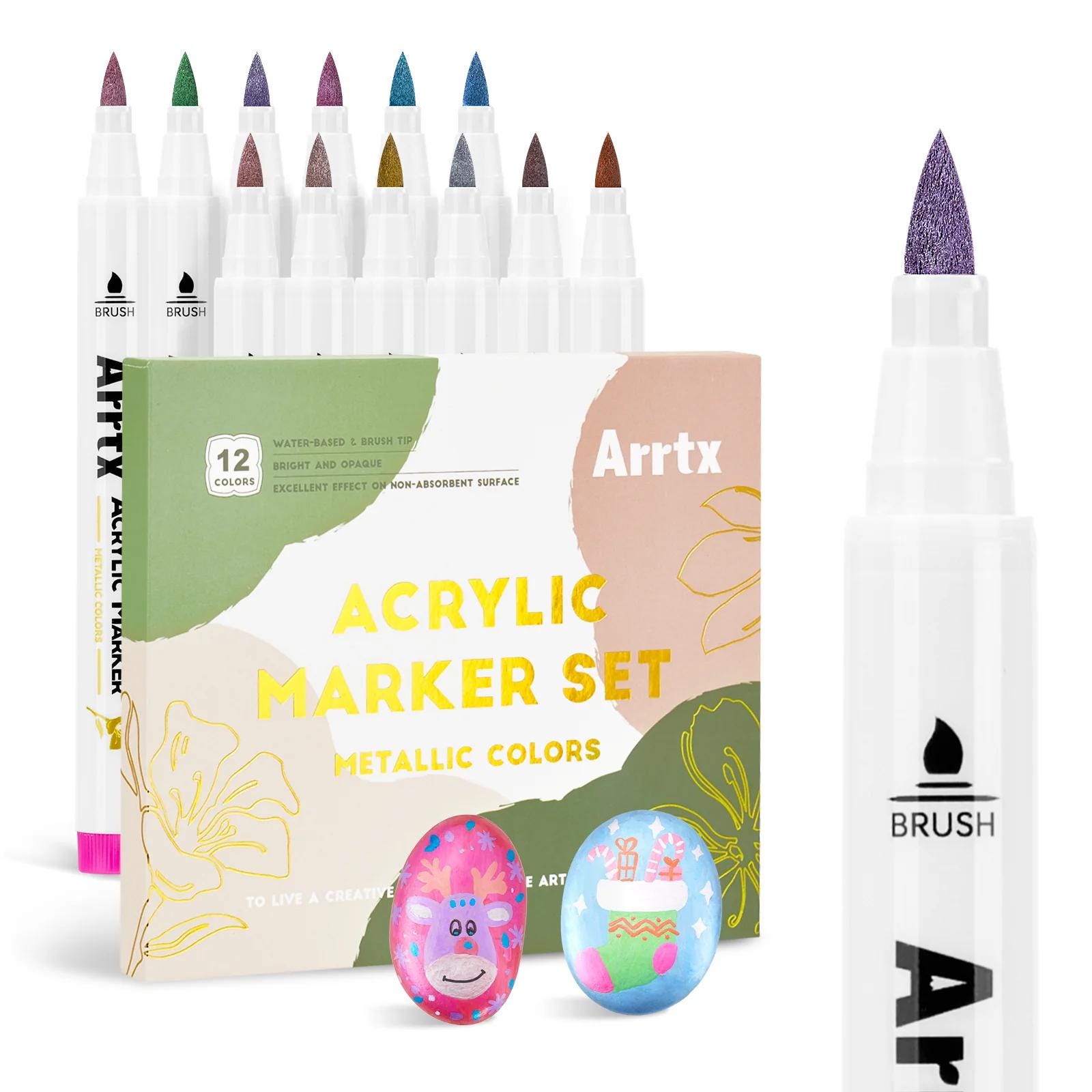 Arrtx Acrylic Marker Set of 12 (Metallic Colors)