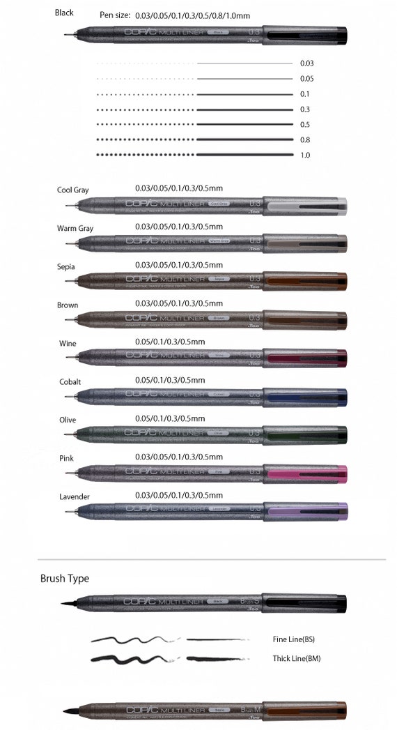 MLB2 Black Copic Markers 9-Piece Multiliner Inking Pen Set B-2 
